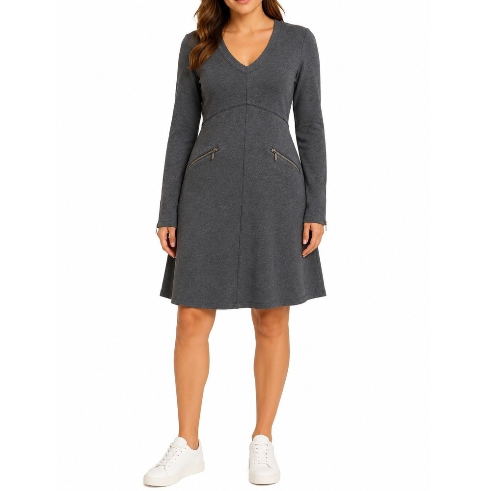 Athleta Size M Celebration Dress Gray Style #880253 Ponte Long Sleeve Zippers
